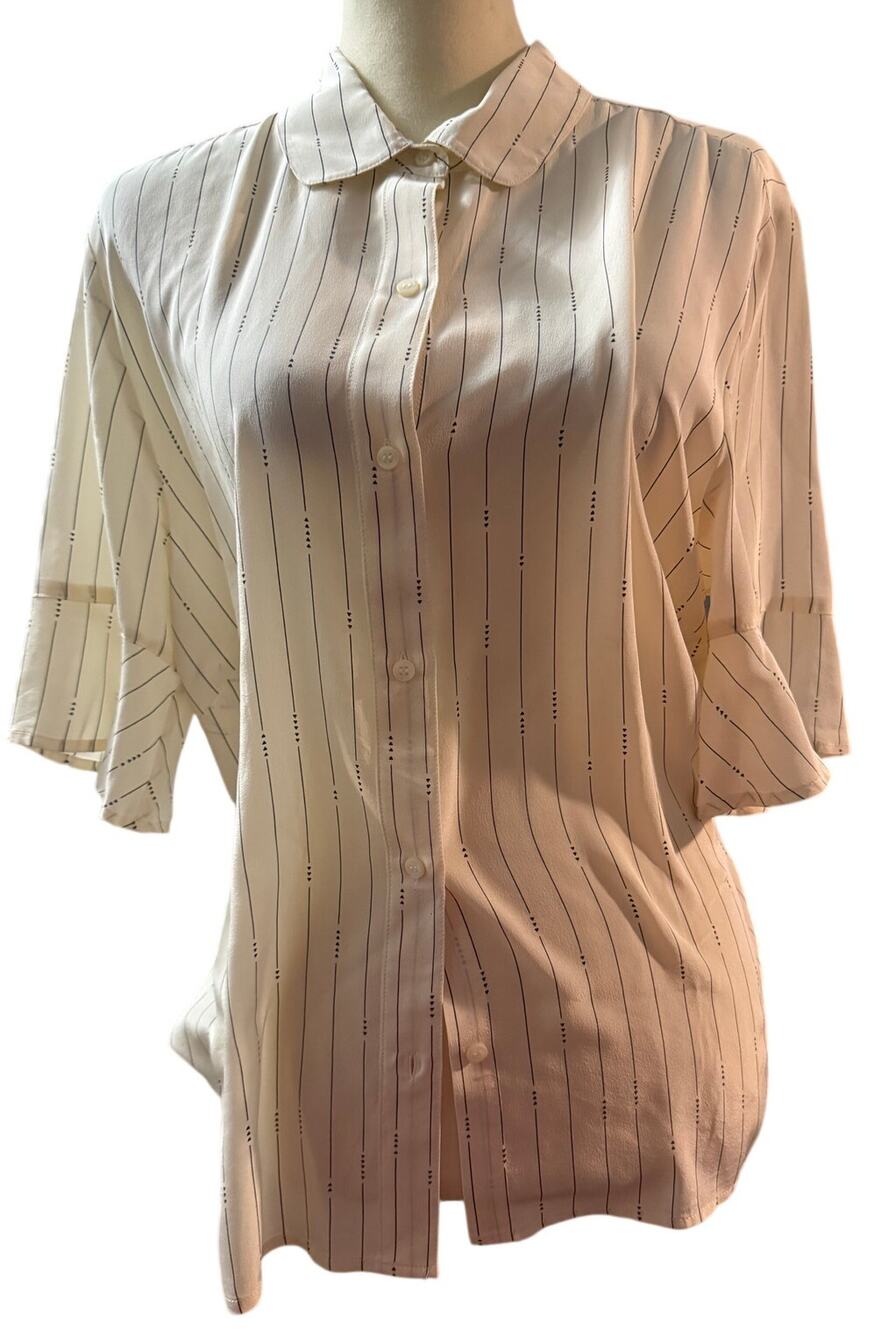Pendleton 100% Silk Ivory Pinstripe Blouse, Career Office, Women's Plus Size 16